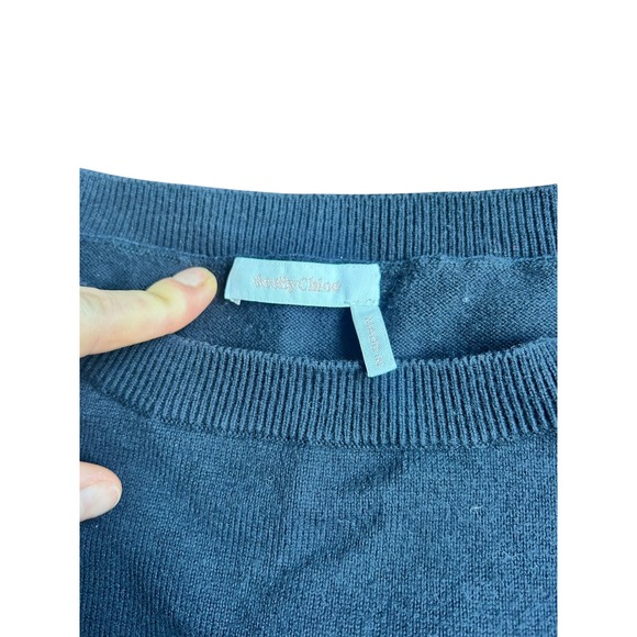 See By Chloe Dark Navy Lace Trim Ruffle Sleeve Crew Neck Sweater XS - Picture 4 of 8